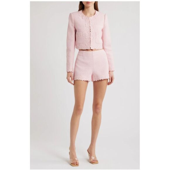 LoveShackFancy Women's Strawberry Spritz Leilana Lace Accent Crop Jacket Size 6 - Picture 1 of 5